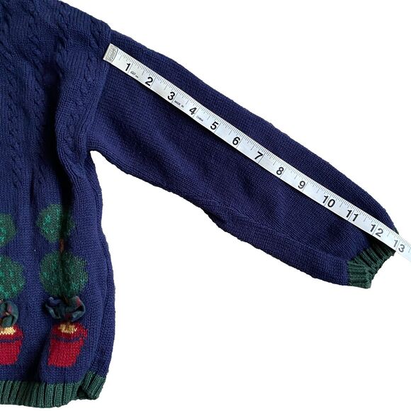 Vintage 80s Hartstrings Cardigan Sweater Girls 6 Button Up Navy Cotton Christmas - Picture 7 of 16